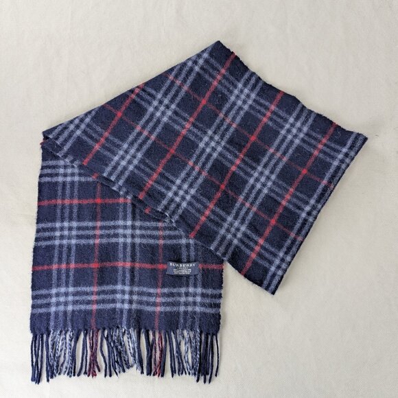 Burberry Unisex Lambswool Scarf Navy – Check Pattern – Cozy & Stylish-Pre-Loved - Picture 1 of 7